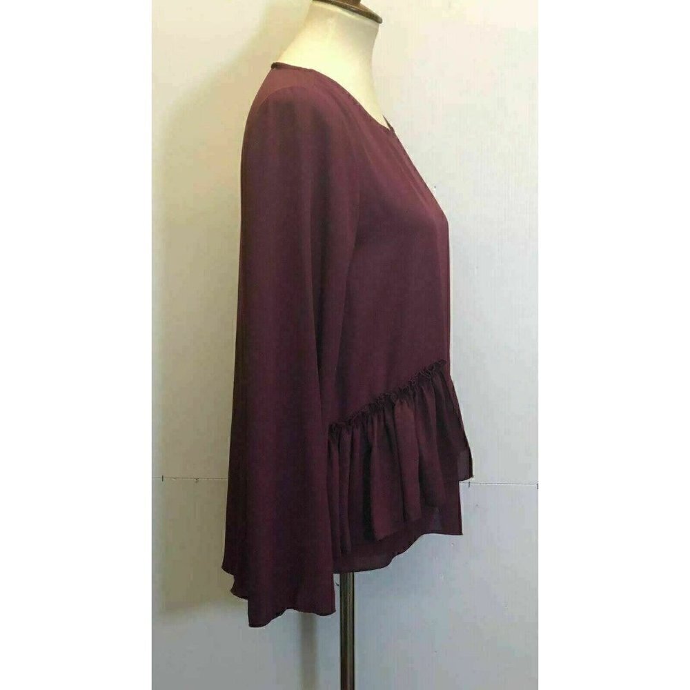 Maison Jules Women's Ruffle Long Sleeve Savory Wine Blouse Top Size M BC - Picture 6 of 7